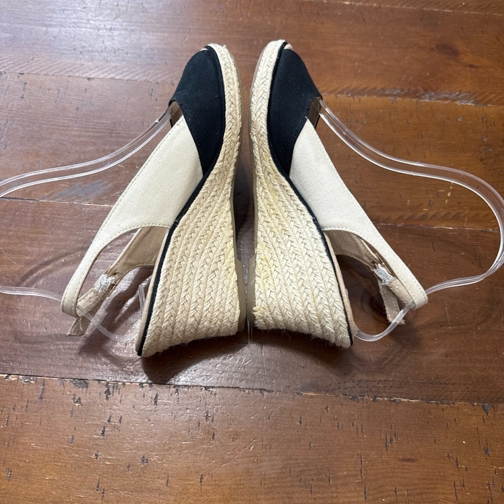 Lands' End Black and Cream Espadrille Slingbacks size 7